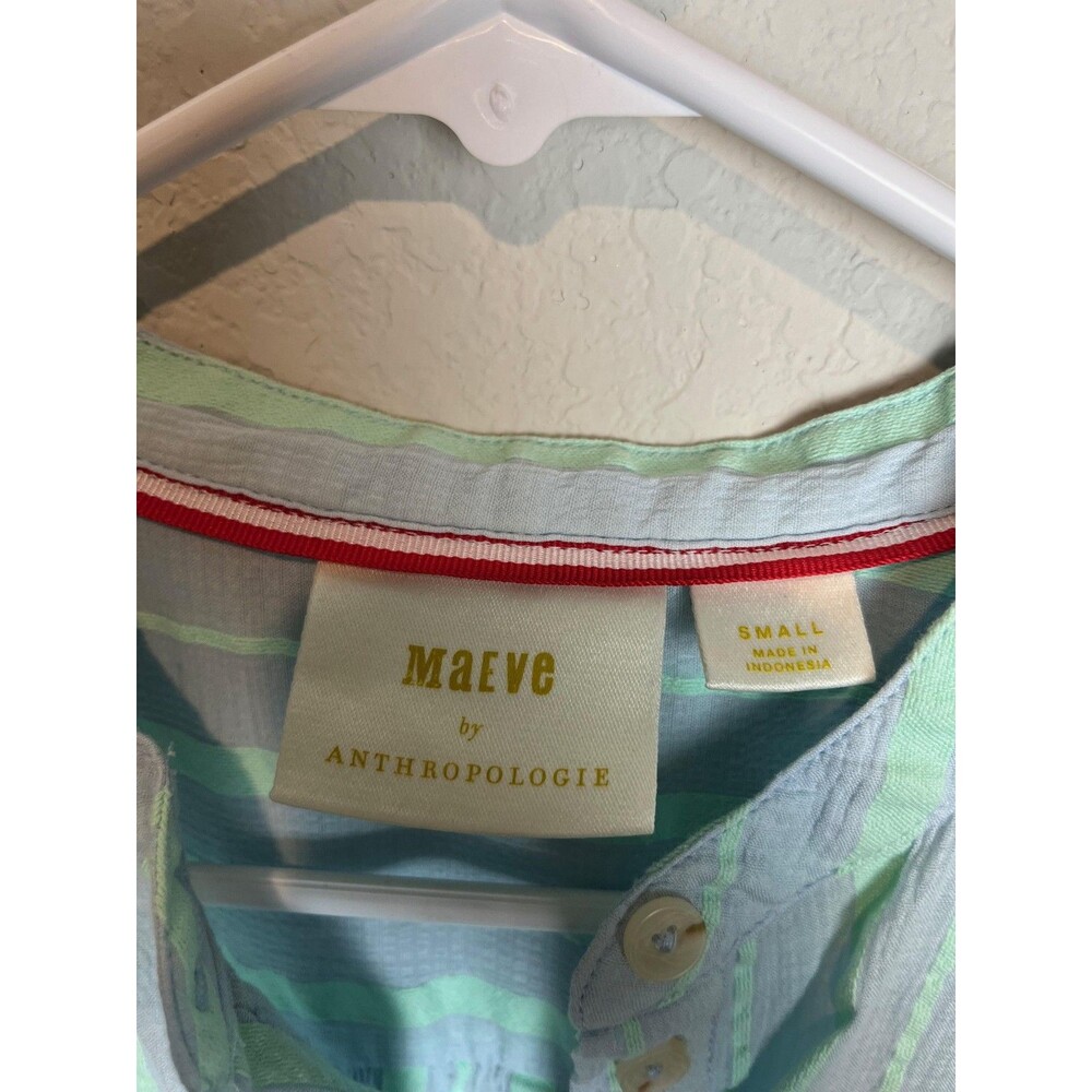 Maeve Anthropologie Shirt Womens Small Blue Green Stripe Henley Tunic Dolman - Picture 2 of 6